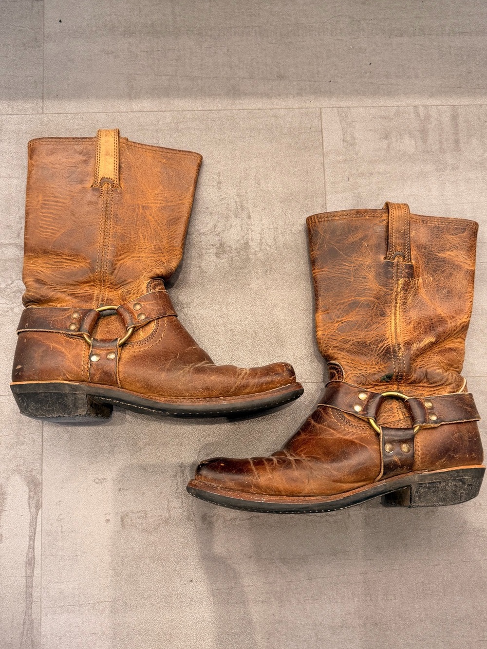 Frye 700 Buckle Harness Square Toe Moto Brown Leather Boot (Sz 6.5 M / 8 W)